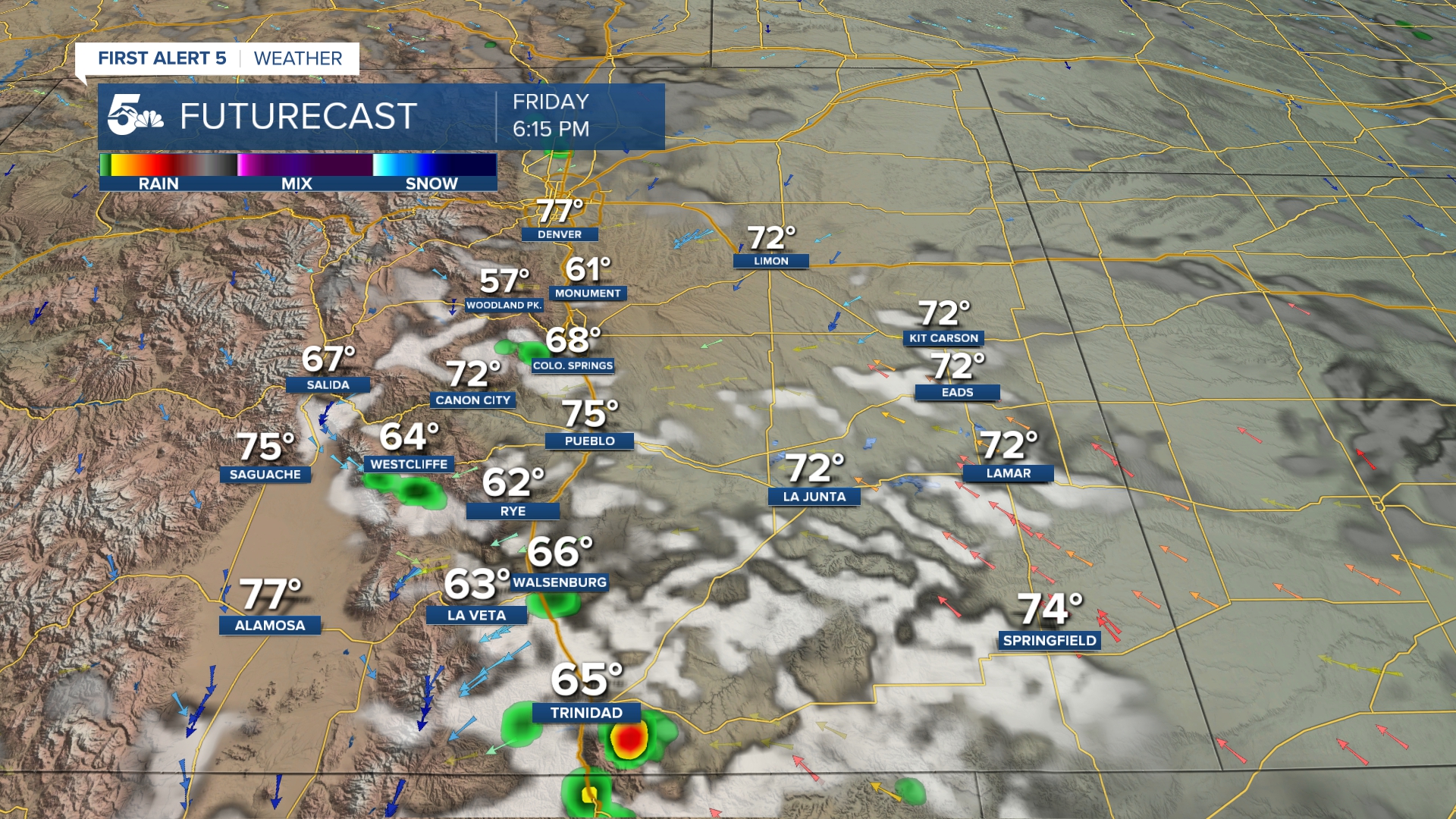 Isolated afternoon showers are possible today in southern Colorado