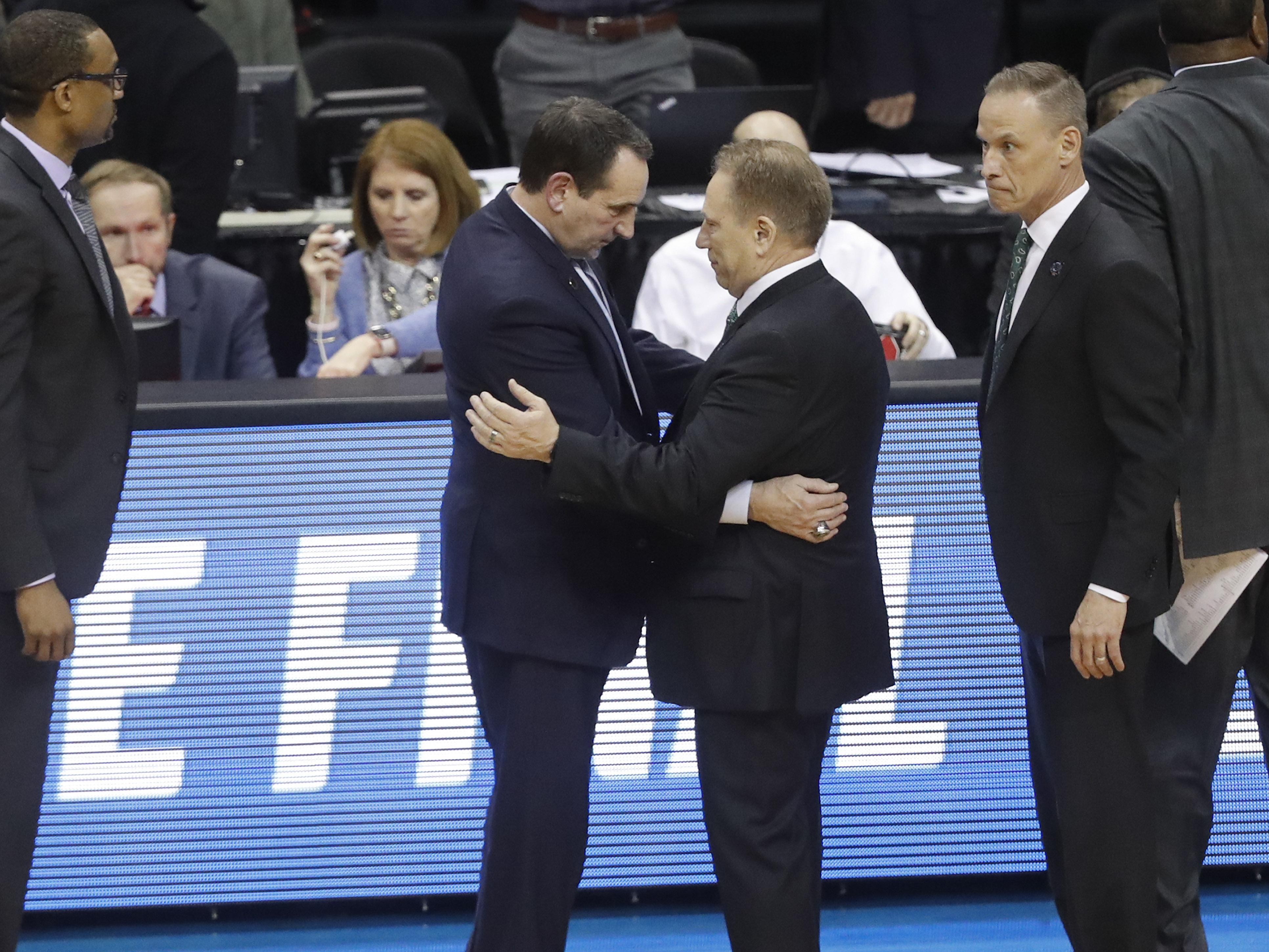 FILE Mike Krzyzewski, Tom Izzo NCAA Michigan State Duke Basketball