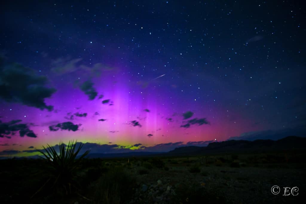 Northern Lights aurora seen near Coyote Springs on Highway 93, about one hour north of Las Vegas (Courtesy of Steven Lane).