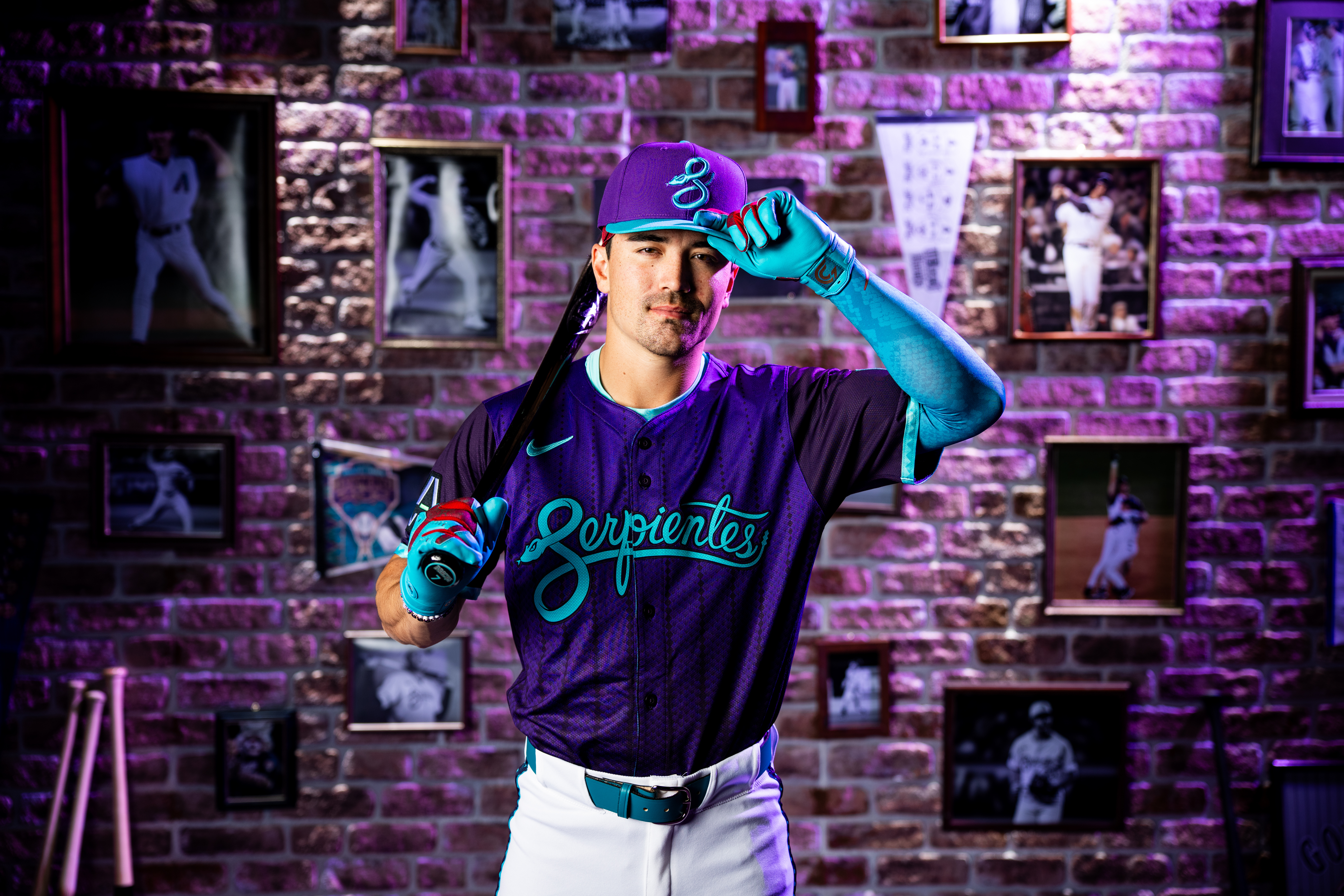 Corbin Carroll sporting the D-backs’ new Nike City Connect 2.0 ‘Serpientes’ uniform 