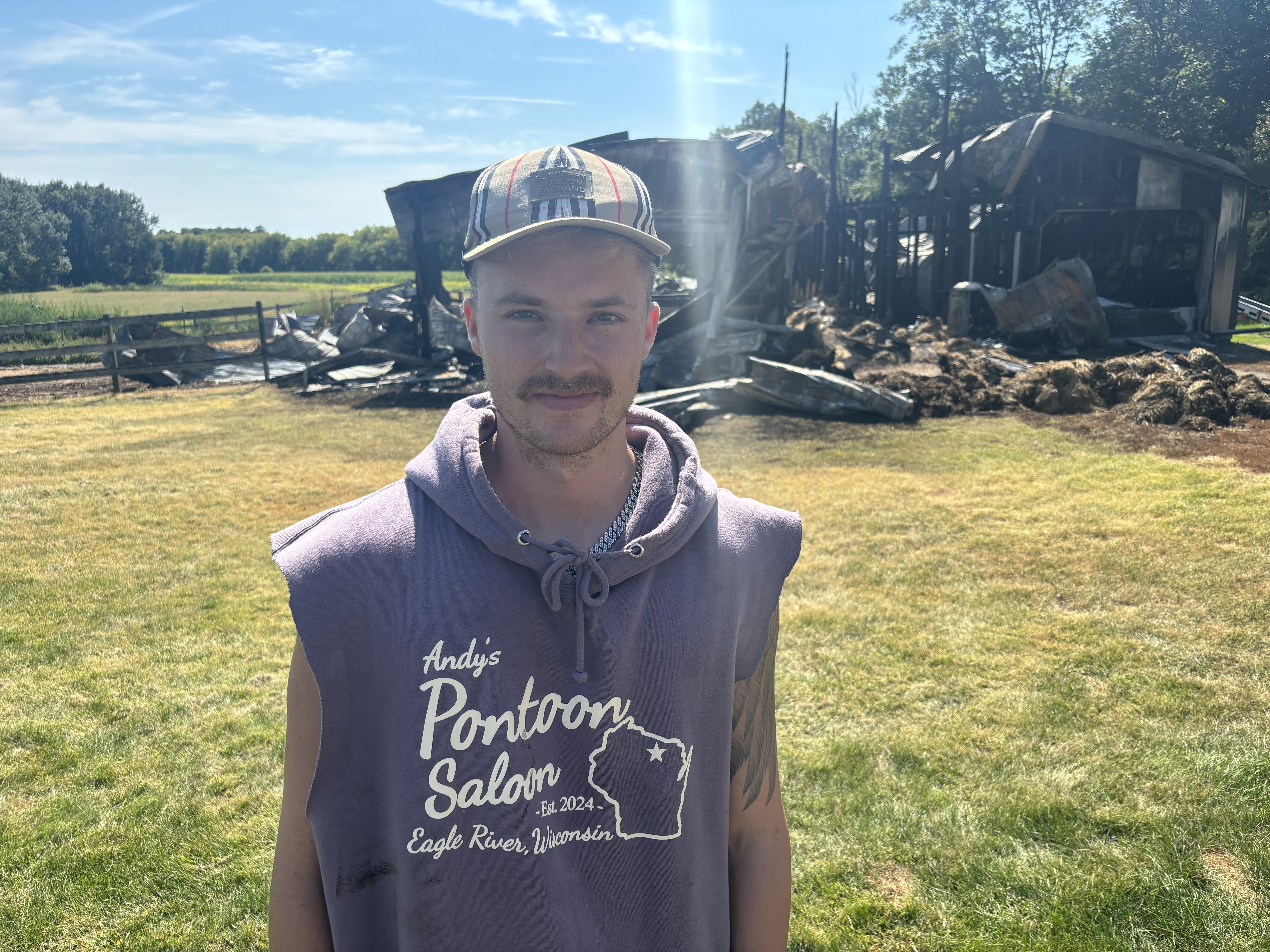Kyle Schellinger's barn was destroyed in a fire Thursday in Hartford