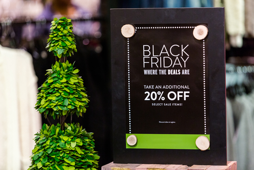 A Black Friday sale sign in a retail store.