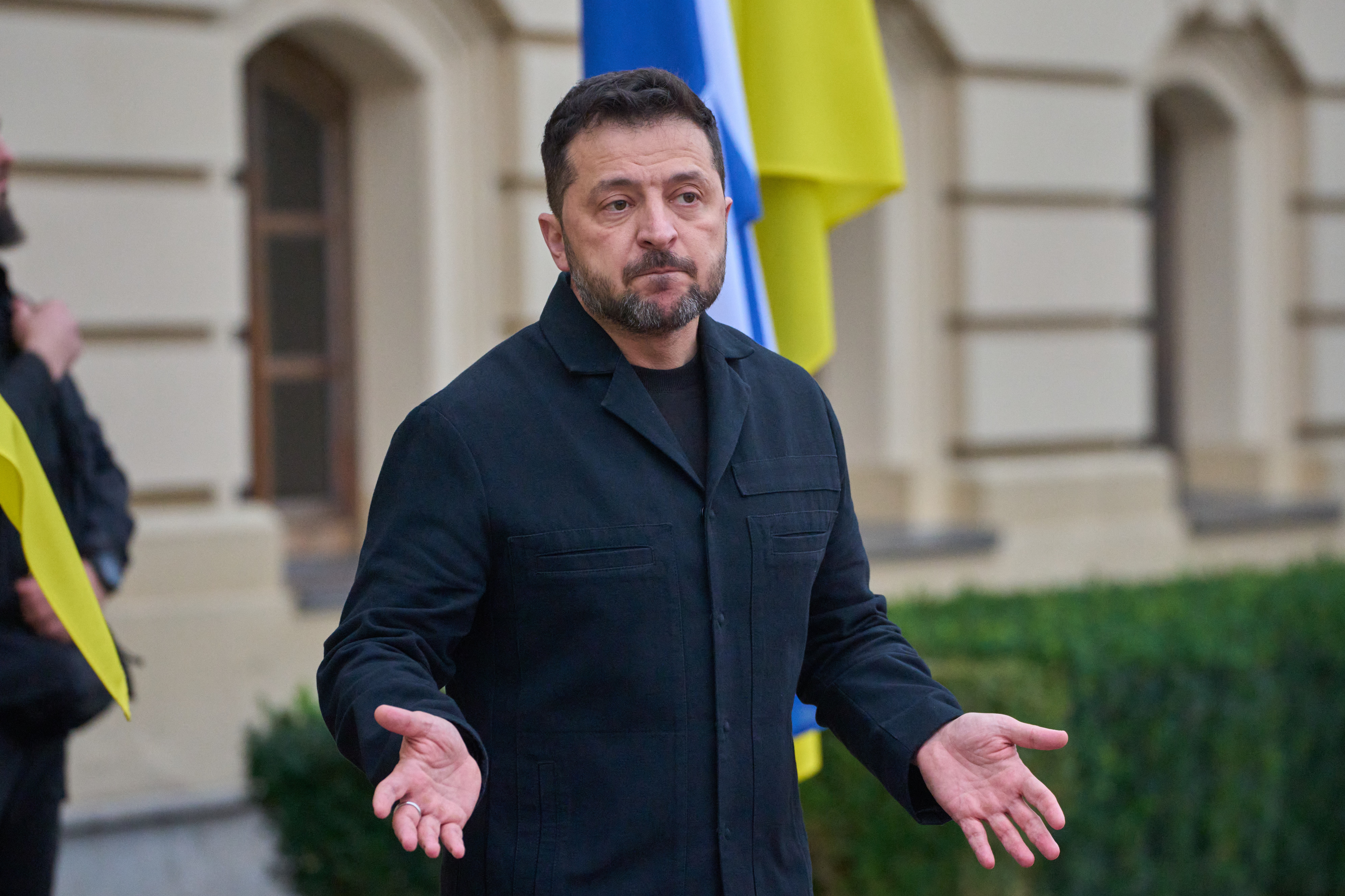 Ukraine's President Volodymyr Zelenskyy answers media questions before his meeting with Finnish Prime Minister Petteri Orpo in Kyiv, Ukraine, Thursday Oct. 22, 2026.