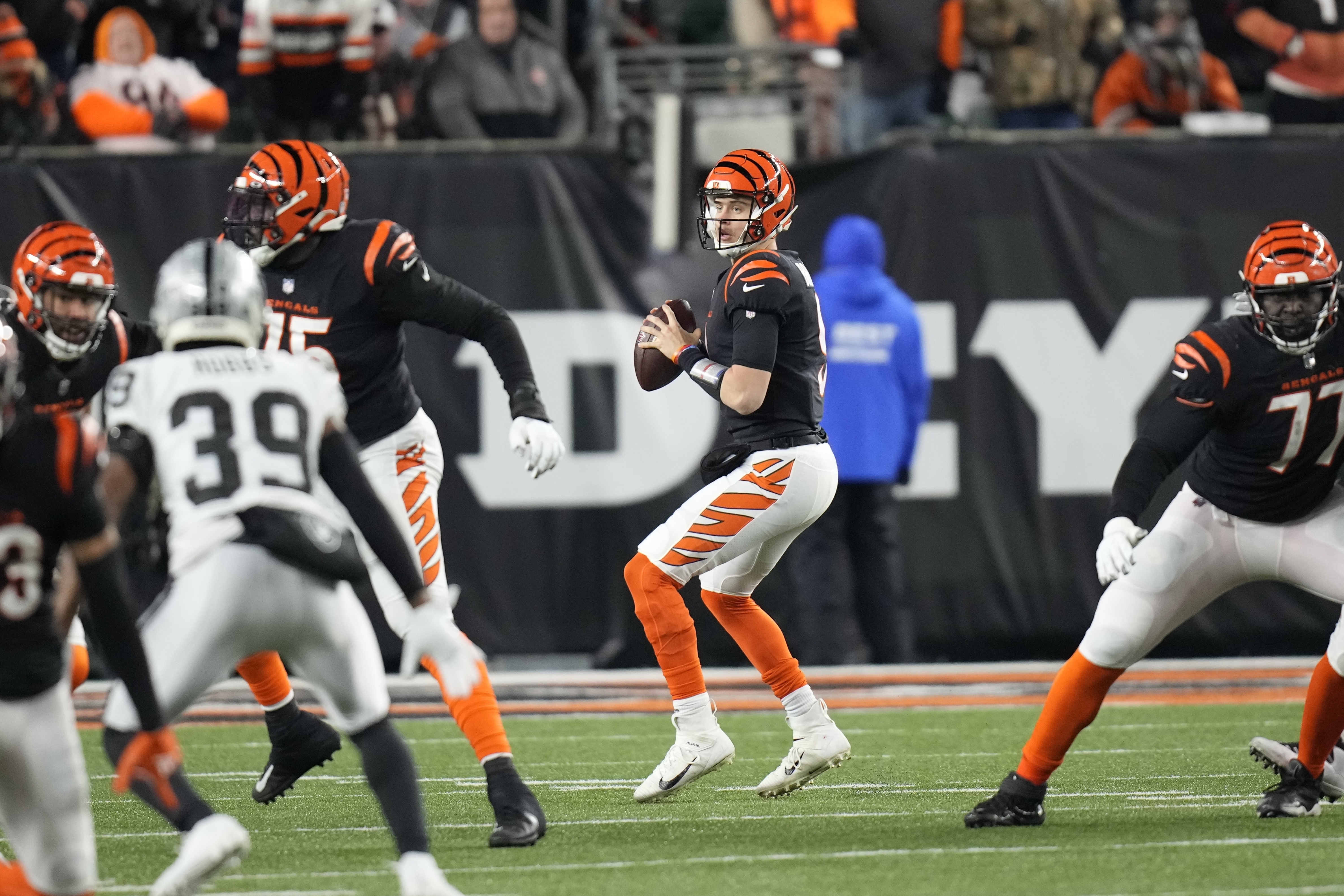 Cincinnati Bengals QB Joe Burrow vs. Las Vegas Raiders in wild-card playoff game, Jan. 15, 2022