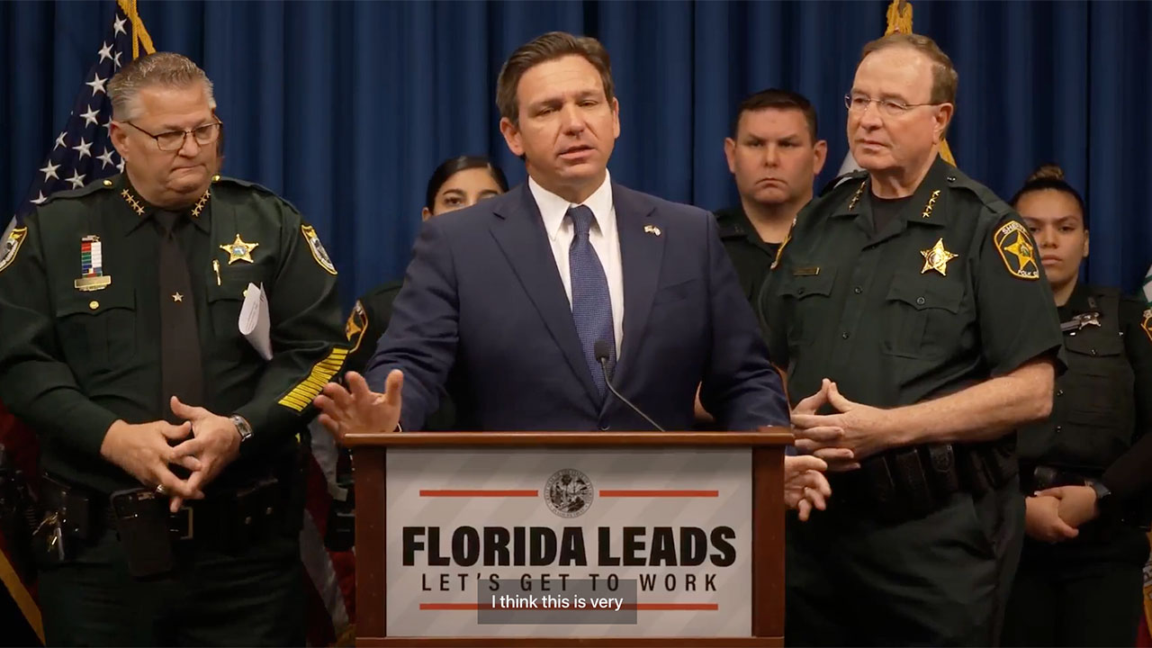 Gov. Ron DeSantis holds a news conference in Winter Haven on Jan. 15, 2025.