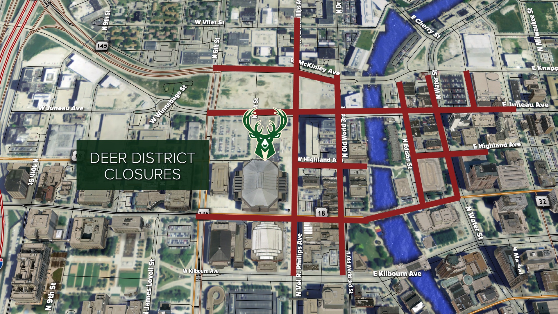 Map Of Downtown Milwaukee Many Downtown Milwaukee Streets Closed For Nba Finals Game 6