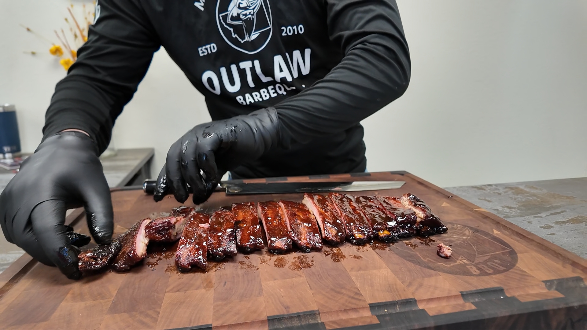 Ty slicing up some ribs