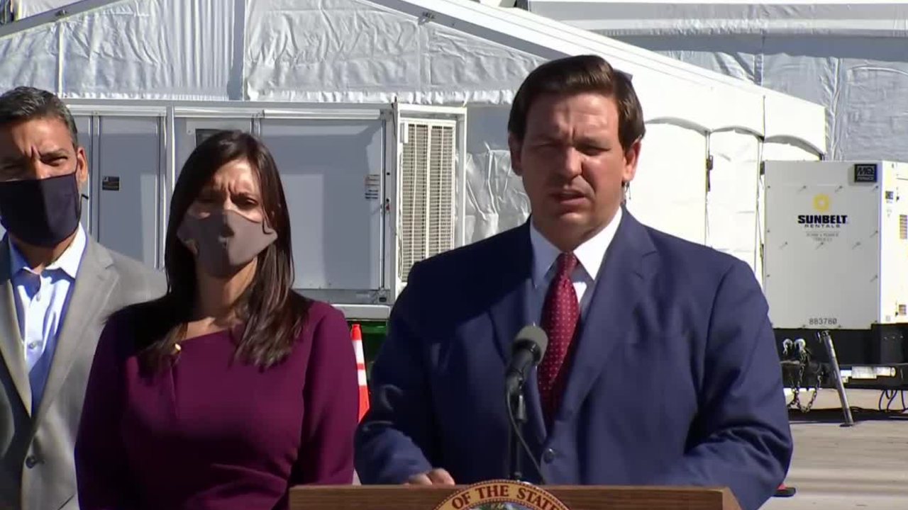 Gov. Ron DeSantis and Lt. Gov. Jeanette Nunez at Hard Rock Stadium, Jan. 6, 2021