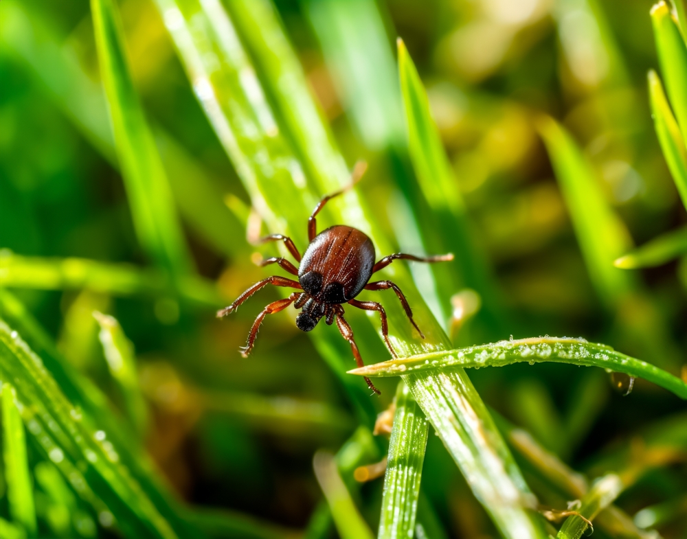 Tick hirding in grass
