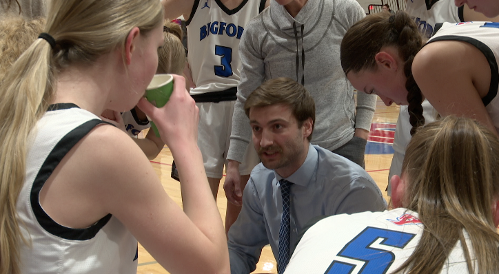 Bigfork head coach Isaac Martel during a timeout against Polson Thursday, February 5, 2026