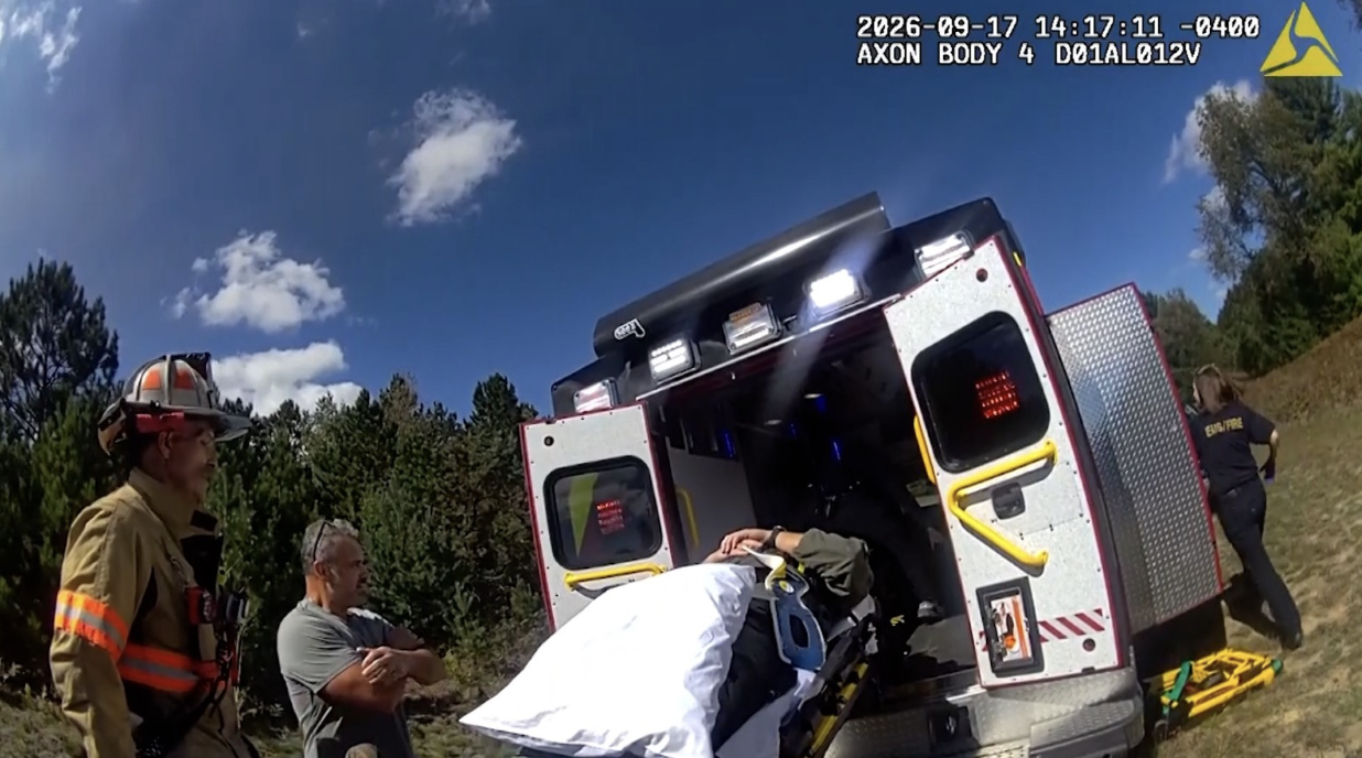 A military pilot is treated after ejecting from a crashing F-16 jet in northern Michigan.