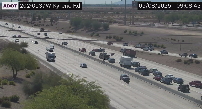 Arizona DOT: Loop 202 Santan eastbound at Kyrene: A crash is blocking multiple lanes.