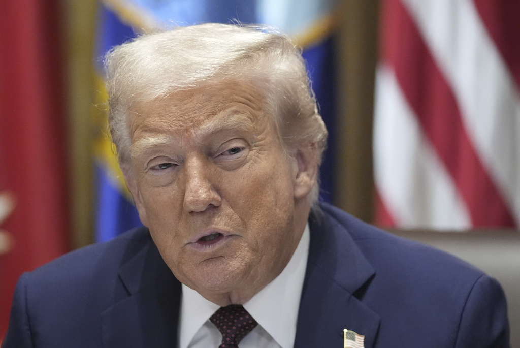 President Donald Trump speaks during a cabinet meeting, Tuesday, Aug. 26, 2025, at the White House in Washington. 