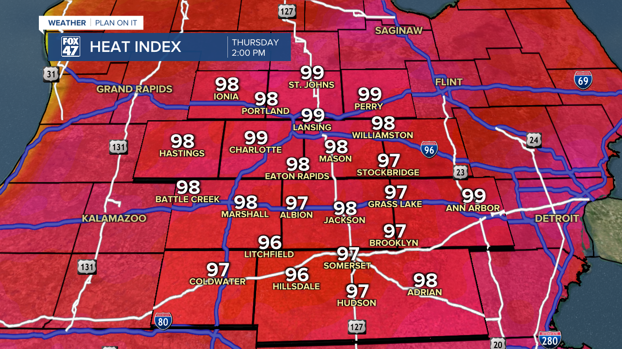 Heat index values to possibly reach triple digits across our neighborhoods today