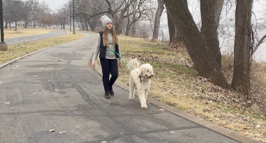 Paige walking with Sophie
