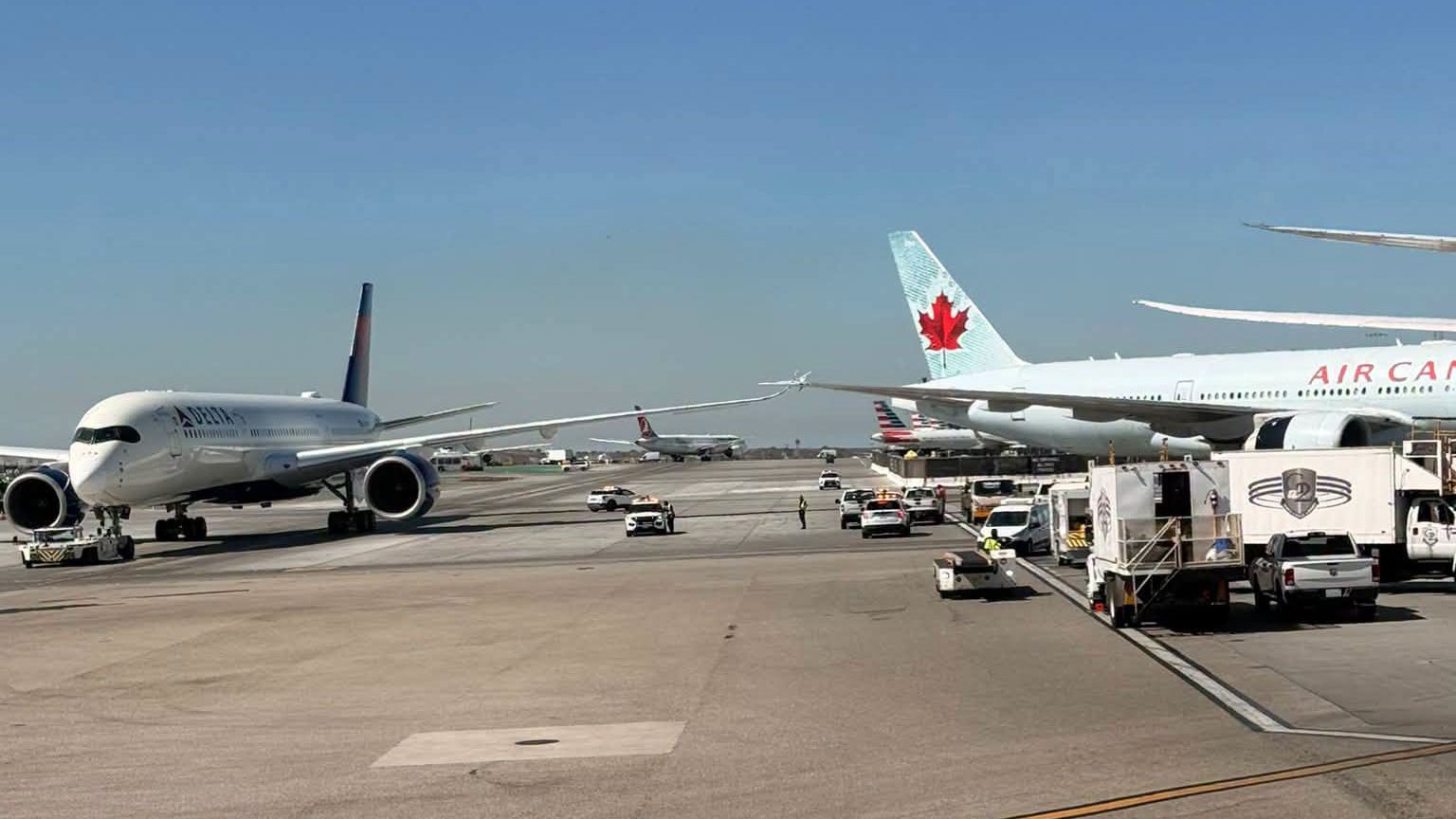 Delta Air Lines Flight 7’s left wingtip clipped the horizontal stabilizer, a part of the tail, of Air Canada Flight 785 at Los Angeles International Airport on Tuesday, October 6.