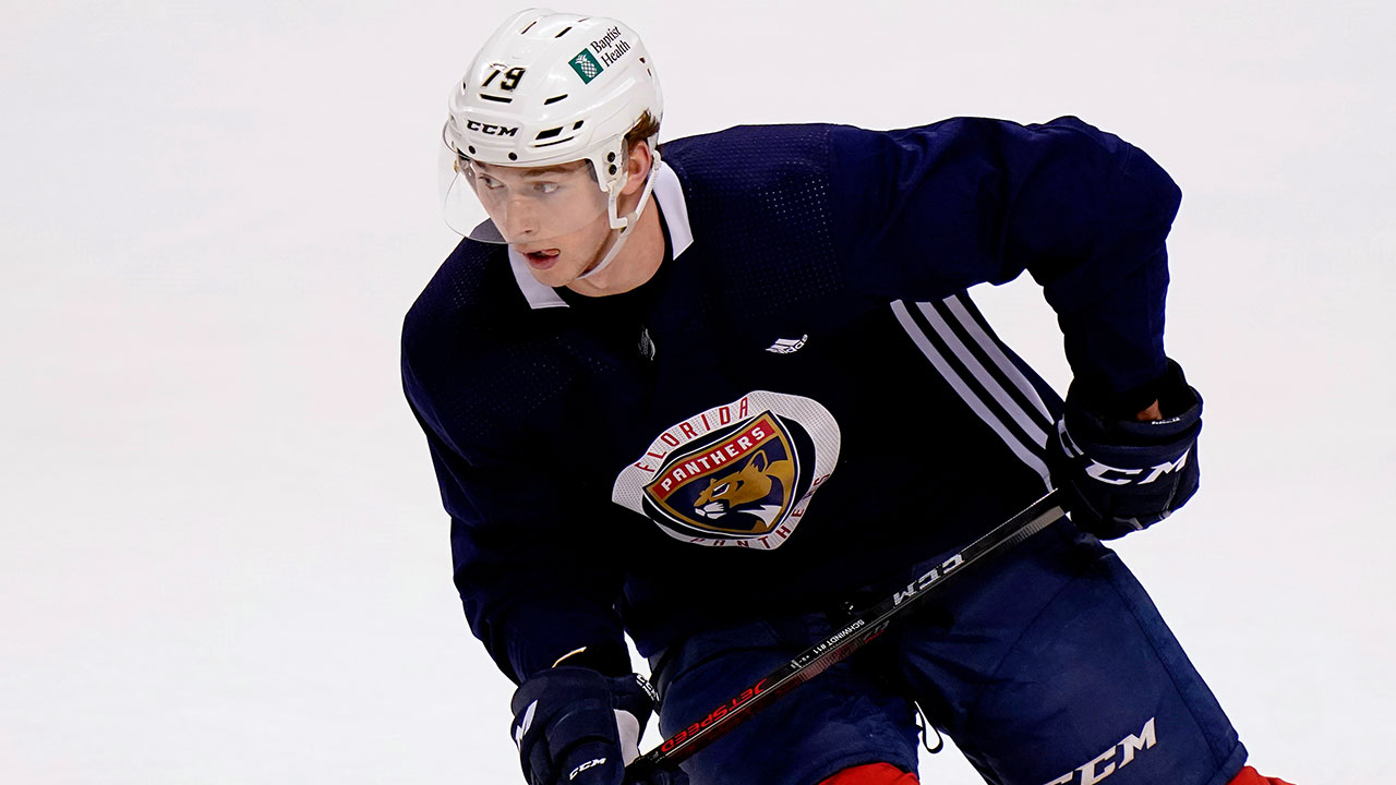 Florida Panthers forward Cole Schwindt skates during NHL hockey training camp, Tuesday, Jan. 5, 2021, in Sunrise, Fla. (AP Photo/Lynne Sladky, File)