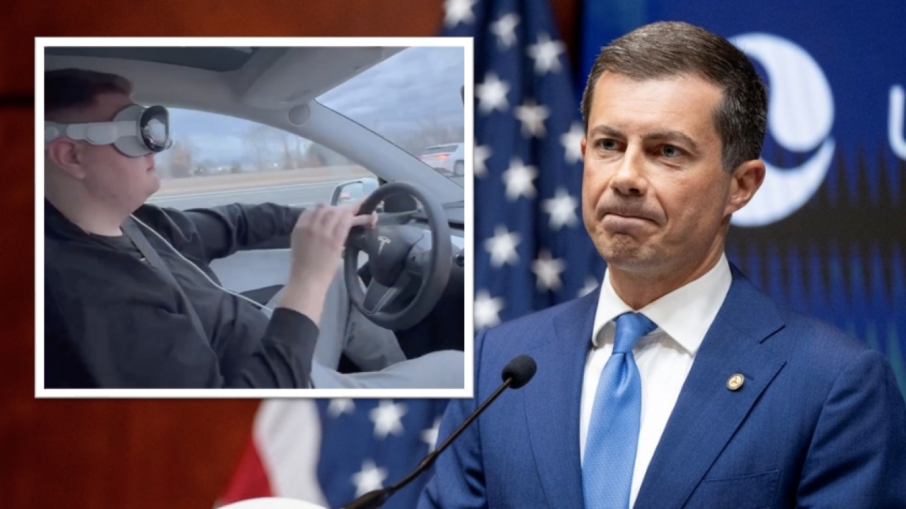 Combination photo shows X user @lentinidante and U.S. Transportation Secretary Pete Buttigieg.