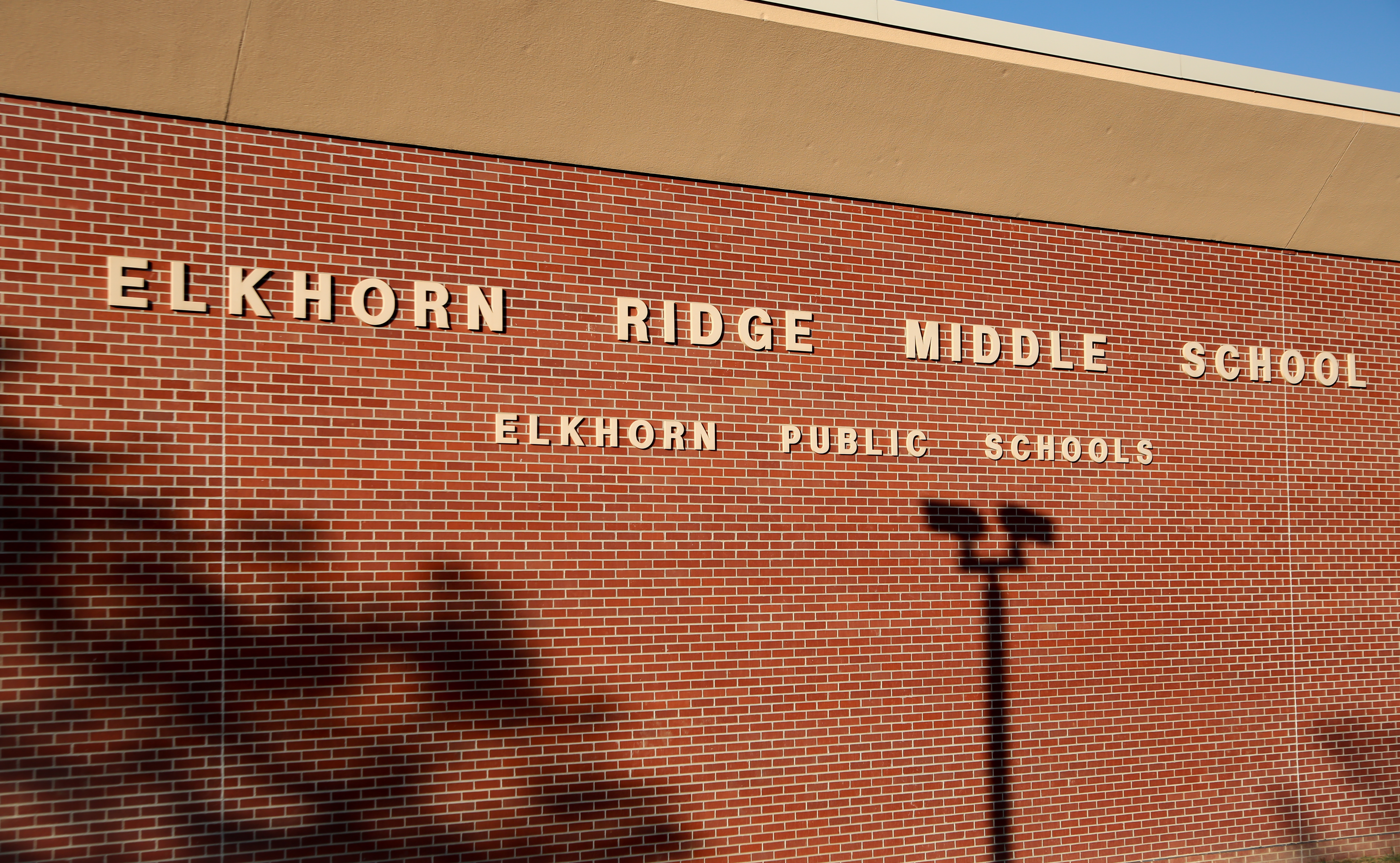 Lettering on side of brick building for Elkhorn Ridge Middle School