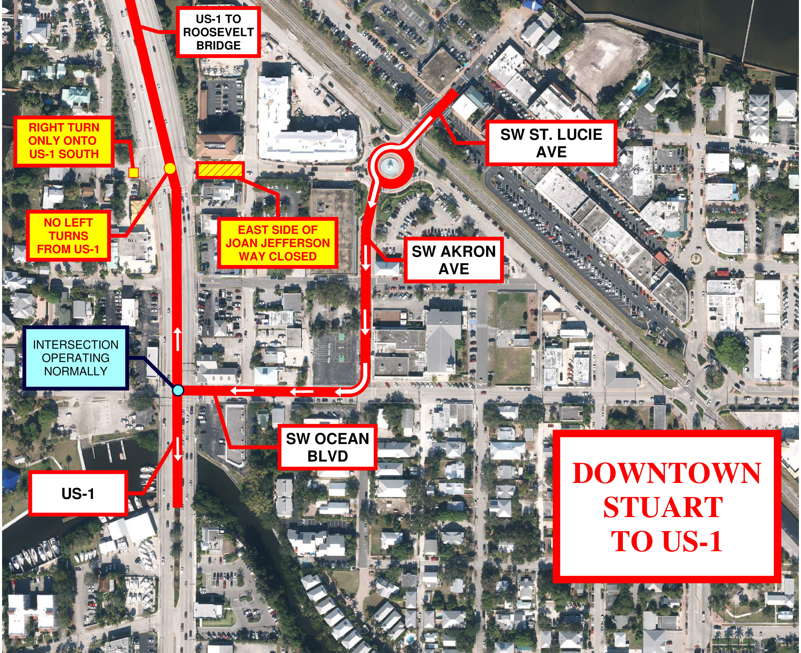 FDOT map of Roosevelt Bridge detours