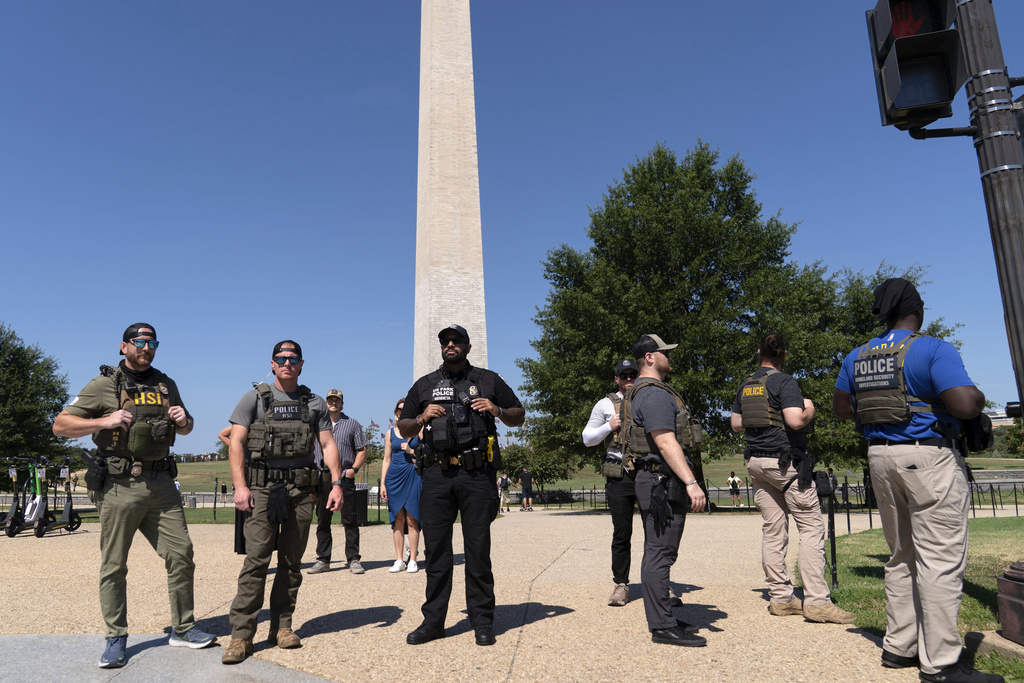 Homeland Security Investigations (HSI) agents patrol the National Mall in Washington.