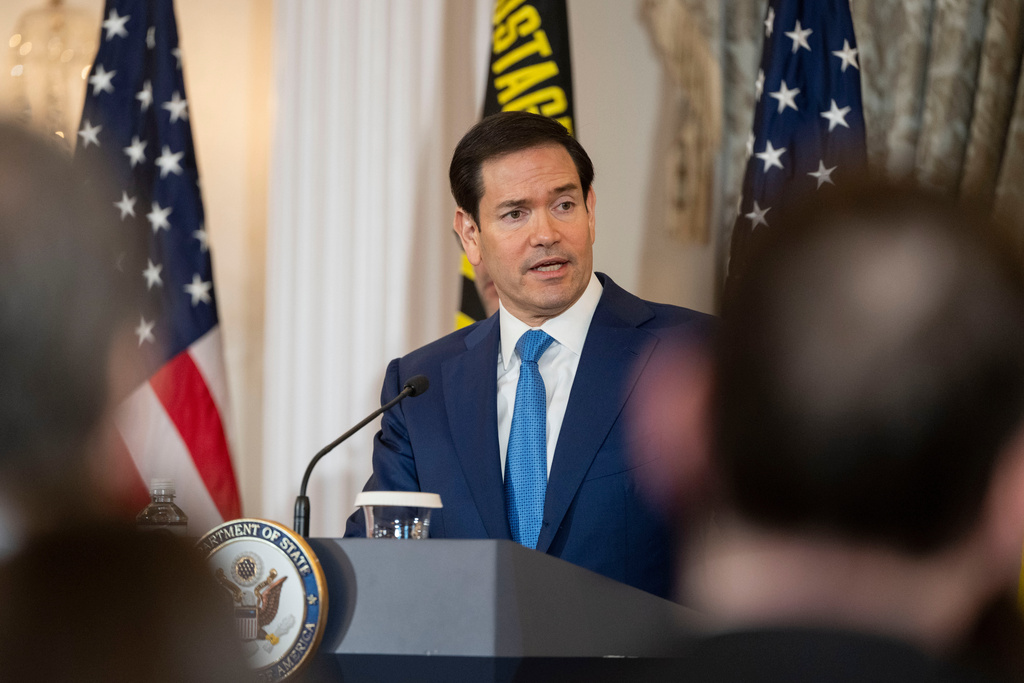 Secretary of State Marco Rubio speaks during a U.S. Hostage and Wrongful Detainee Flag Raising ceremony at the State Department, Monday, March 9, 2026 in Washington. 