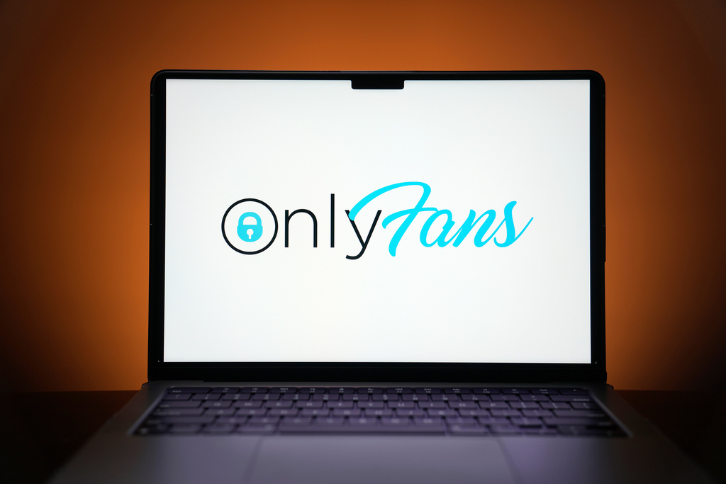 FILE - The OnlyFans logo is seen on a computer monitor in this posed photo, Dec. 7, 2023, in St. Louis.