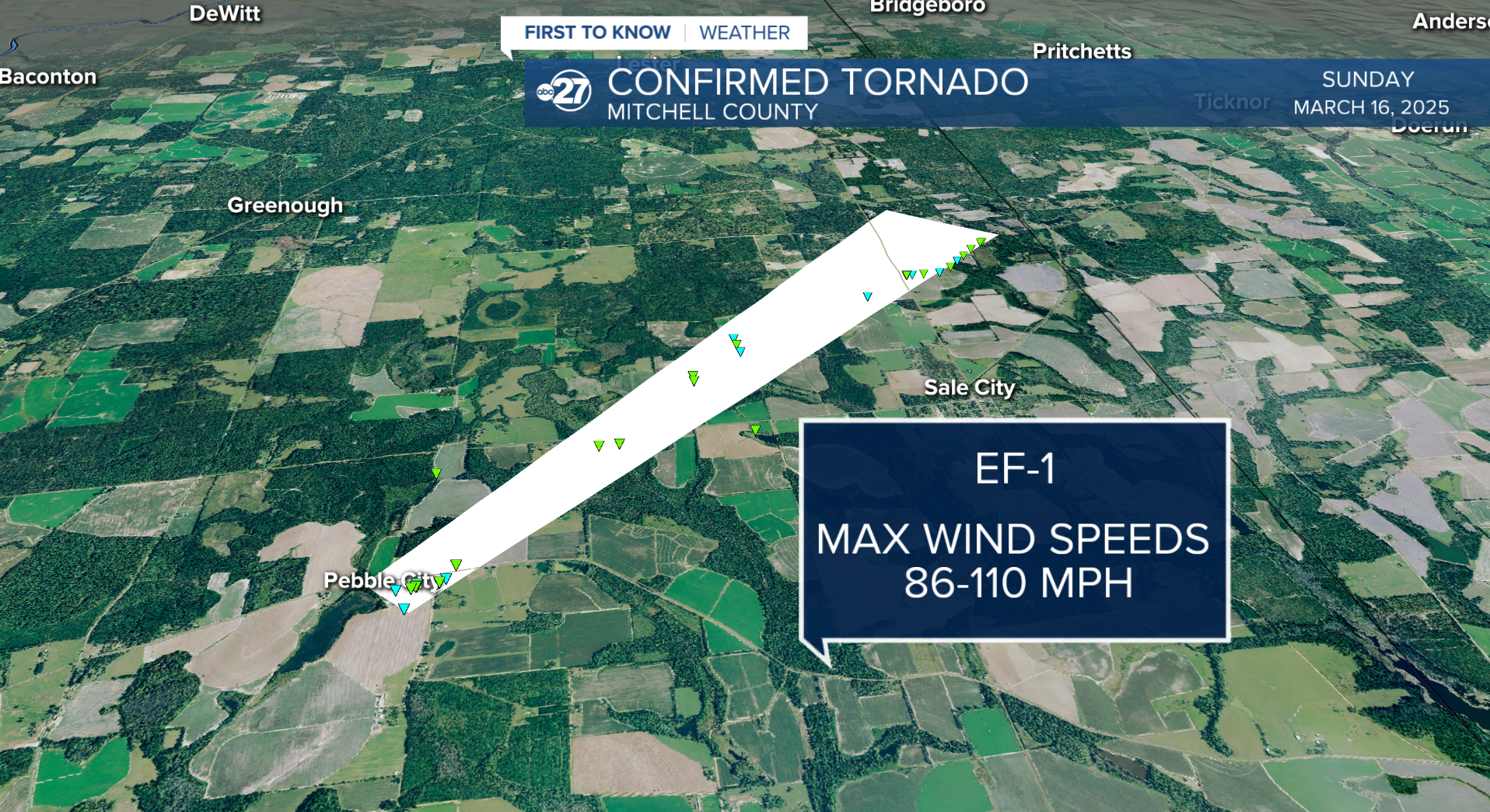 EF-1 tornado confirmed to have touched down in Mitchell County Sunday morning