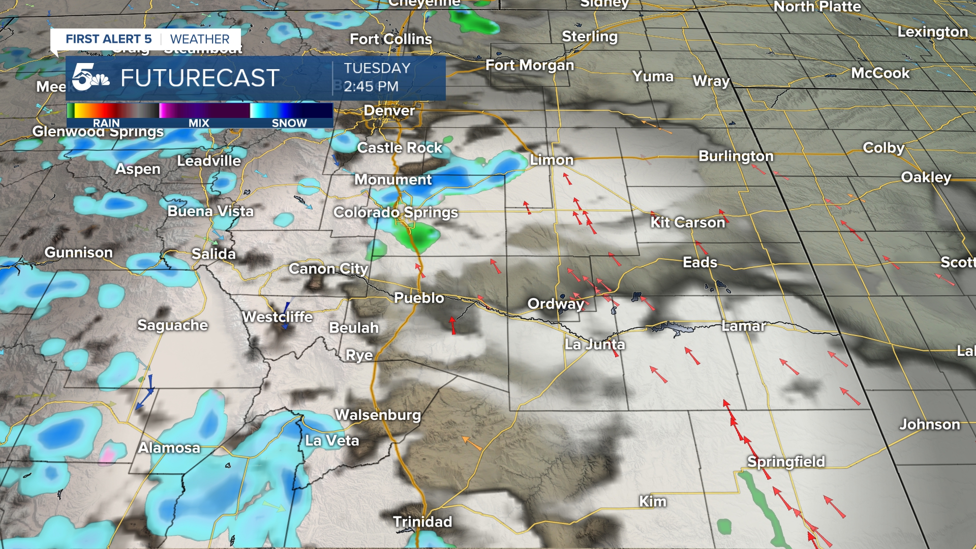 Showers are likely Tuesday afternoon in the Front Range mountains and Southern Colorado