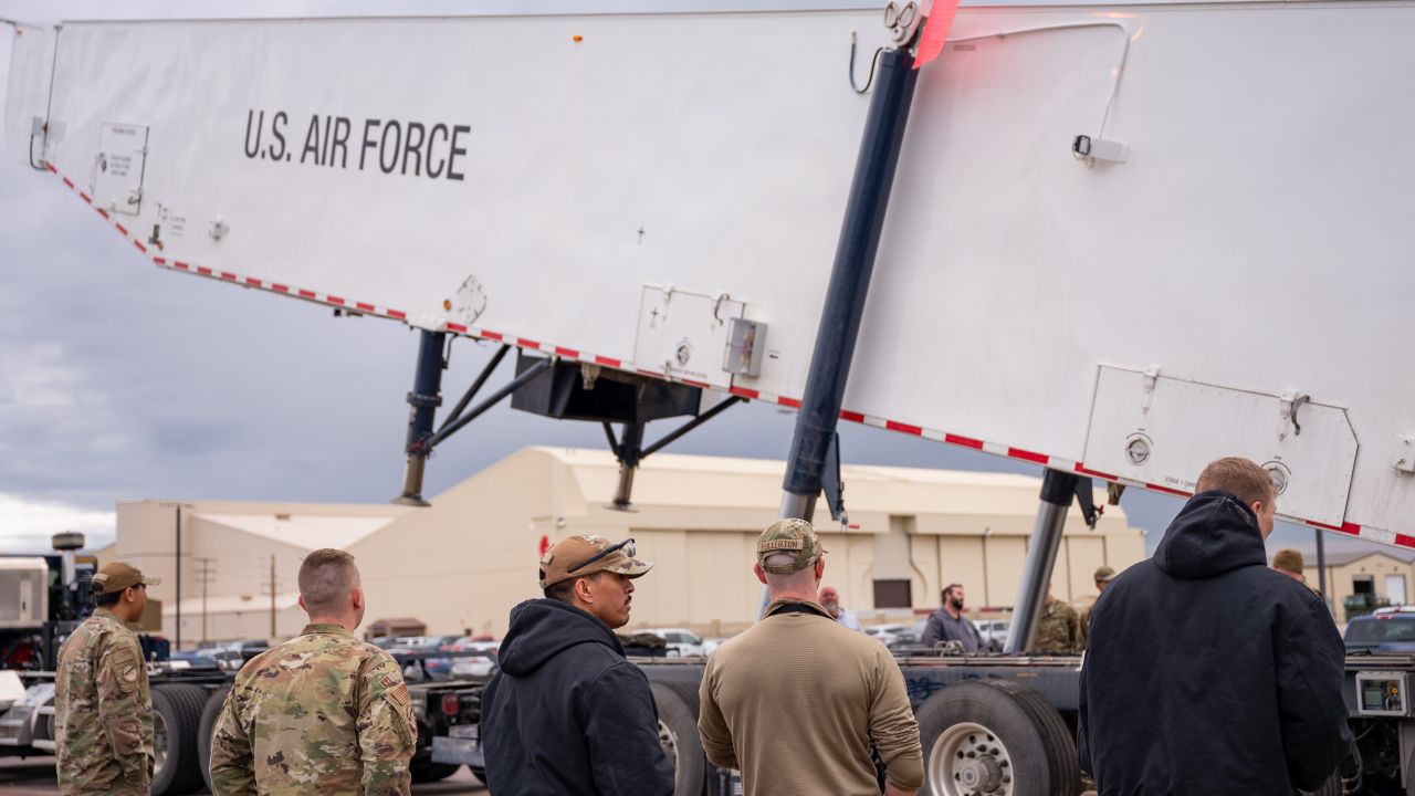 A group of 741st Maintenance Squadron Airmen raise the body of a Transport Erector Replacement Program (TERP) vehicle May 8, 2023, at Malmstrom Air Force Base, Mont. The TERP revitalized the legacy transporter erector by replacing and refurbishing the parts of the more than 30-year-old vehicles becoming increasingly difficult to repair. It also enabled the missile handling teams to perform missile emplacement and removal tasks more effectively and efficiently throughout the missile.