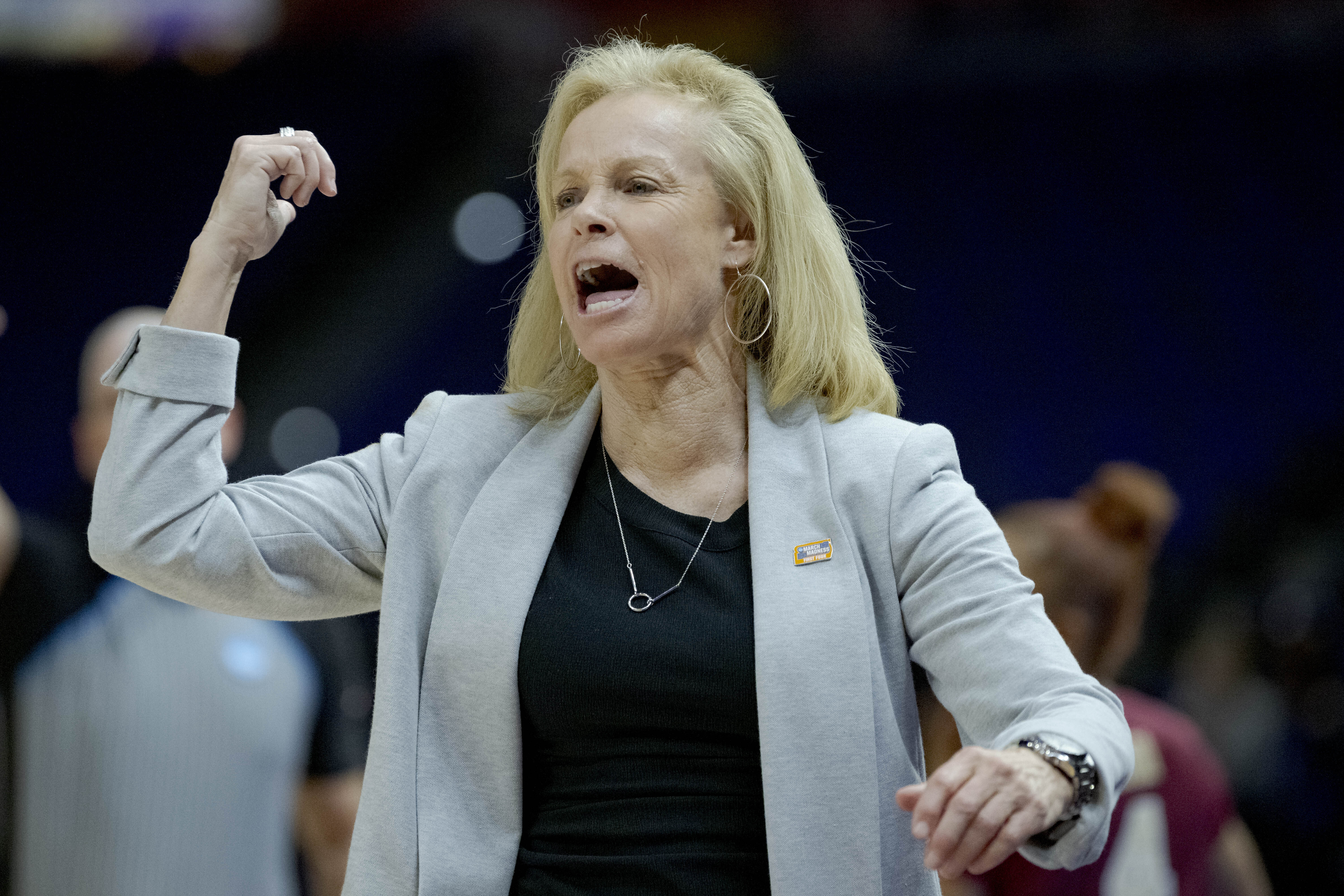 Florida State Seminoles women's basketball head coach Sue Semrau during 2022 First Four game