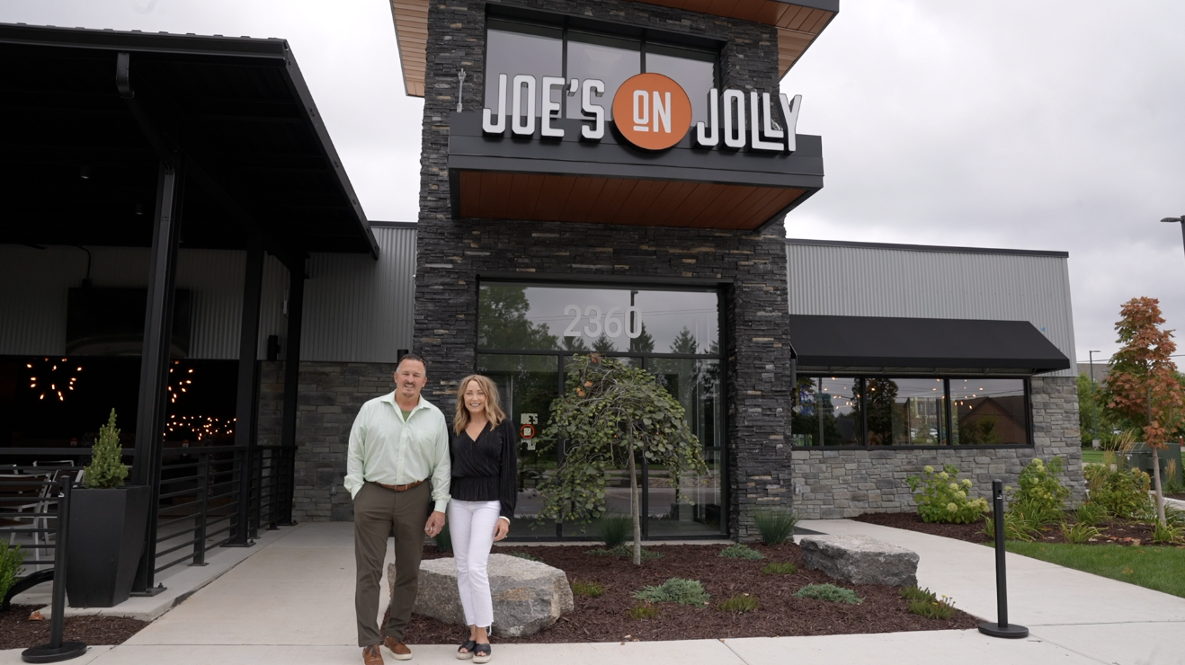 Owners Joe and Kerry Goodsir outside of Joe's on Jolly in Meridian Township.