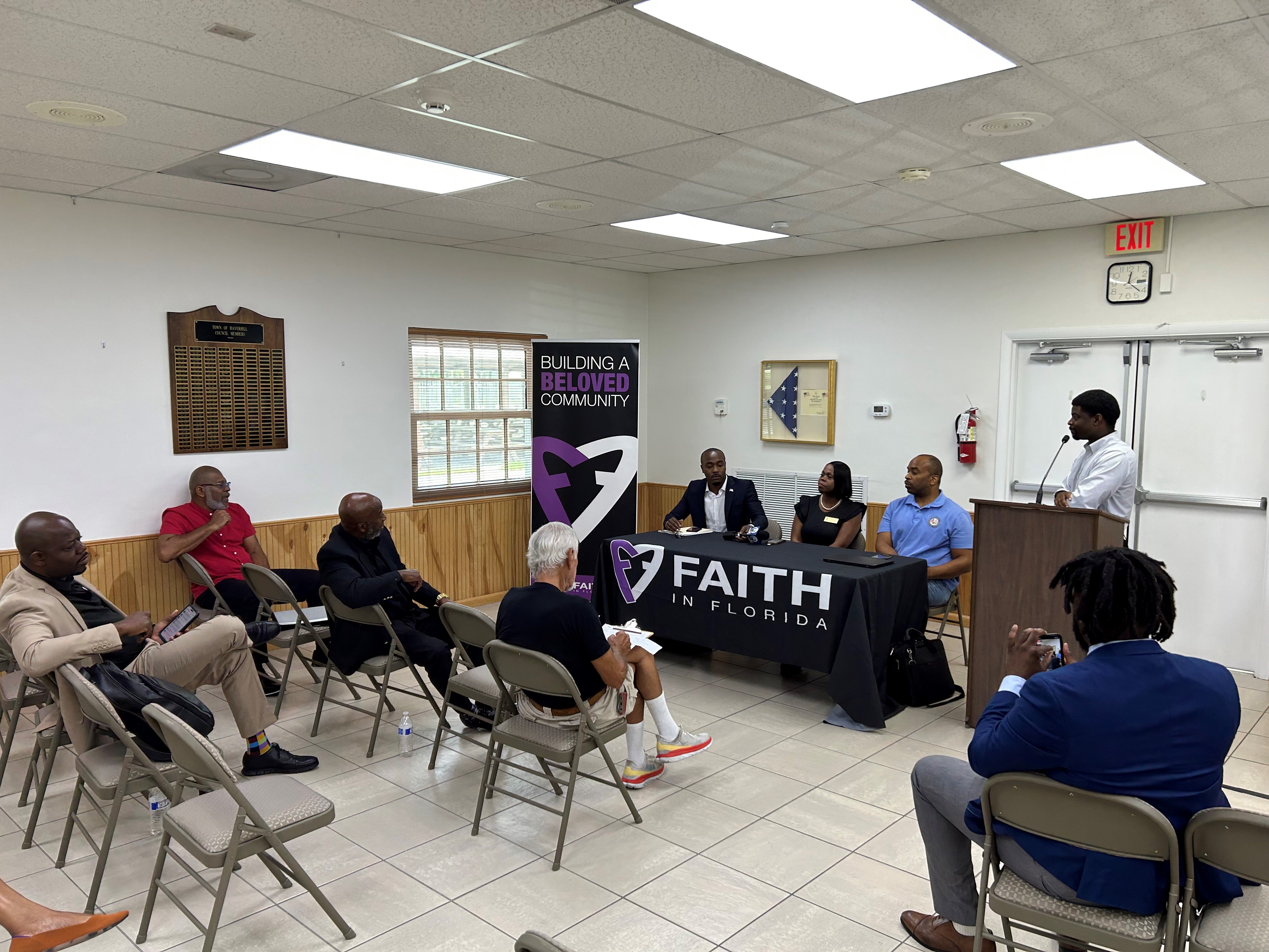 State Sen. Bobby Powell, State Rep. Jervonte Edmonds and Council Member Dr. Teresa Johnson conduct a town hall in Haverhill. July 22, 2023