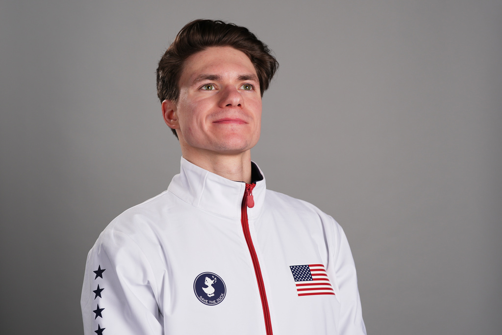 Maxim Naumov poses for a picture at the U.S. Figure Skating Championships, Sunday, Jan. 11, 2026, in St. Louis.