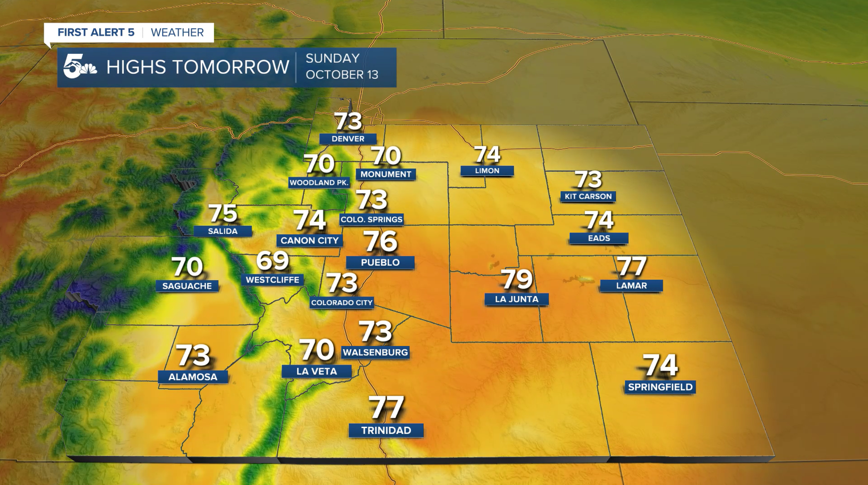 Highs for Sunday, October 13