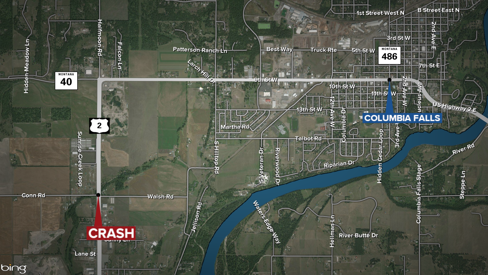 Hwy 2 Columbia Falls Fatal Map