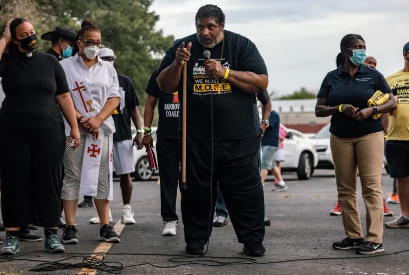 Rev. Dr. William J. Barber II participates in the Georgetown-to-Austin March for Democracy on July 28, 2021..JPG