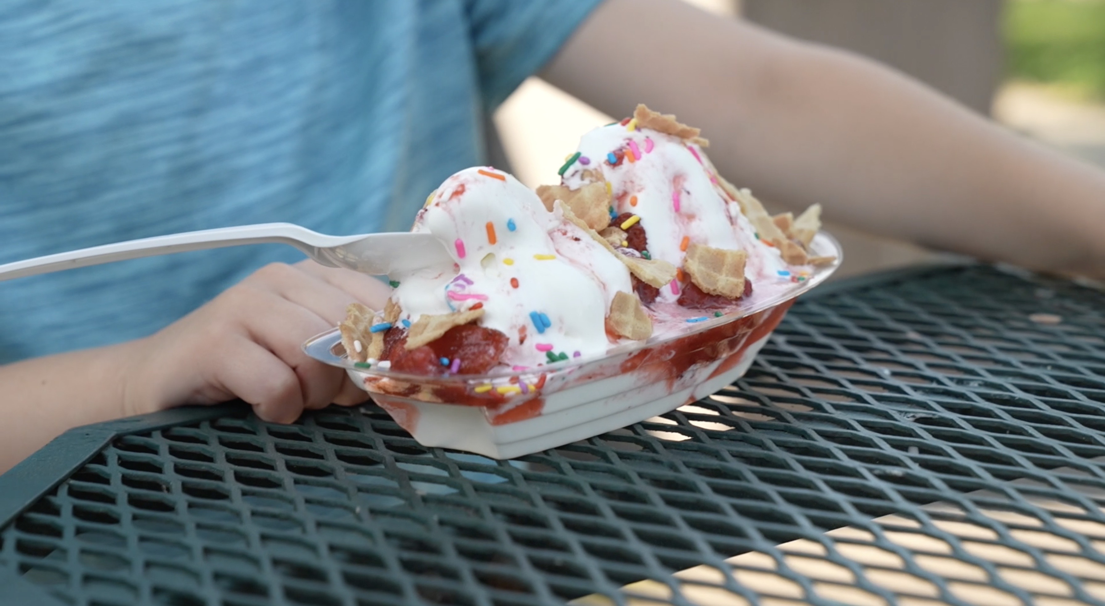 Corner Cone strawberry waffle cone sundae 