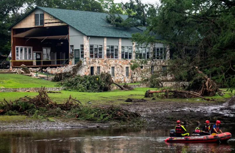 Search teams continue searching for flood victims near Camp Mystic on July 7, 2025.