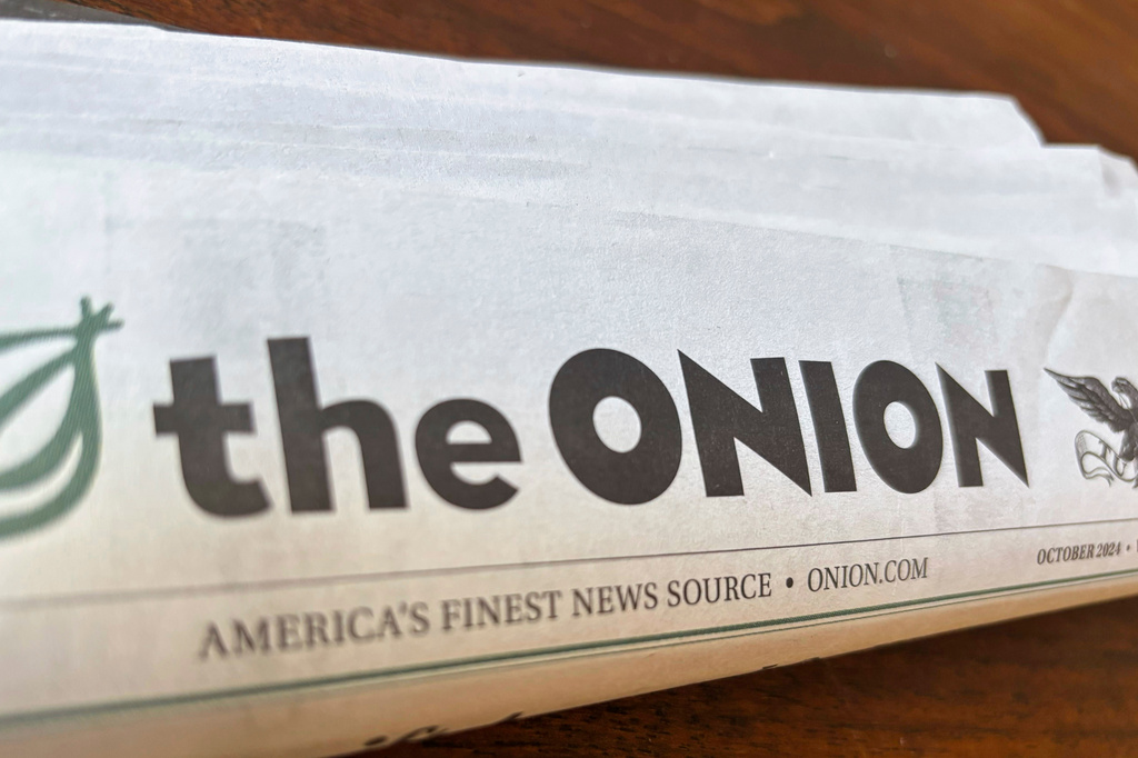 A copy of the satirical outlet The Onion is seen, Nov. 14, 2024, in Little Rock, Ark. 