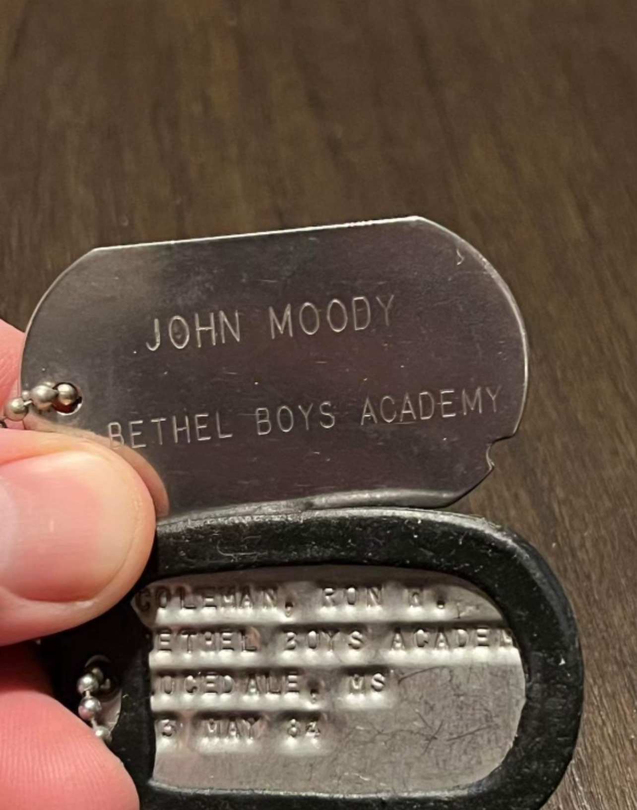 PHOTO- JOHN MOODY DOG TAGS BOYS SCHOOL 