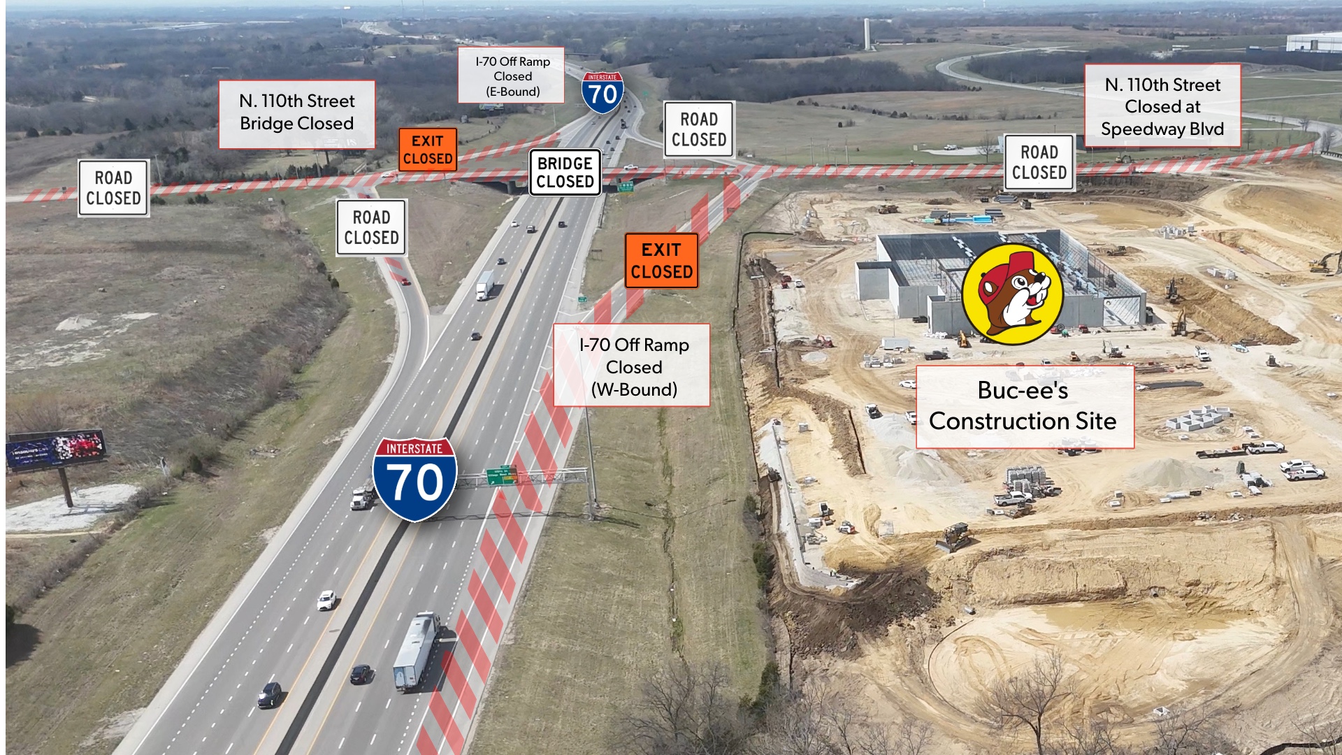 I-70 Ramp Closure Map at N. 110th St. in KCK 