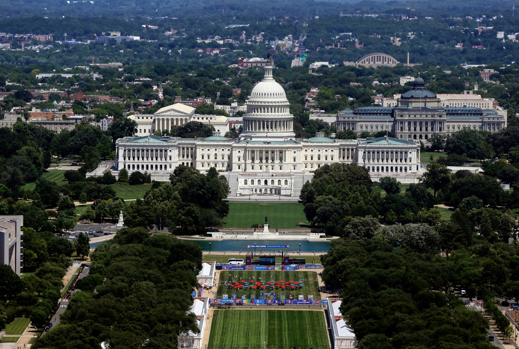The U.S. Capitol and National Mall are seen as the set up for the America 250 celebration, in Washington, Saturday, June 13, 2026.