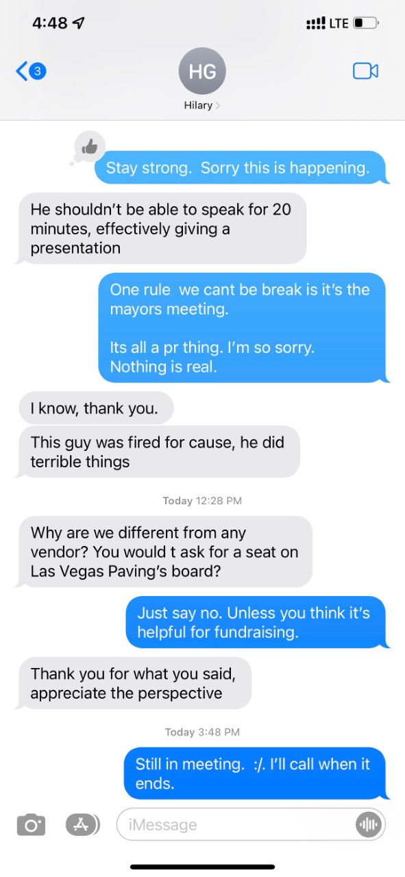 Text stream between Animal Foundation CEO and LV Councilman Brian Knudsen during Oct. 19 council meeting