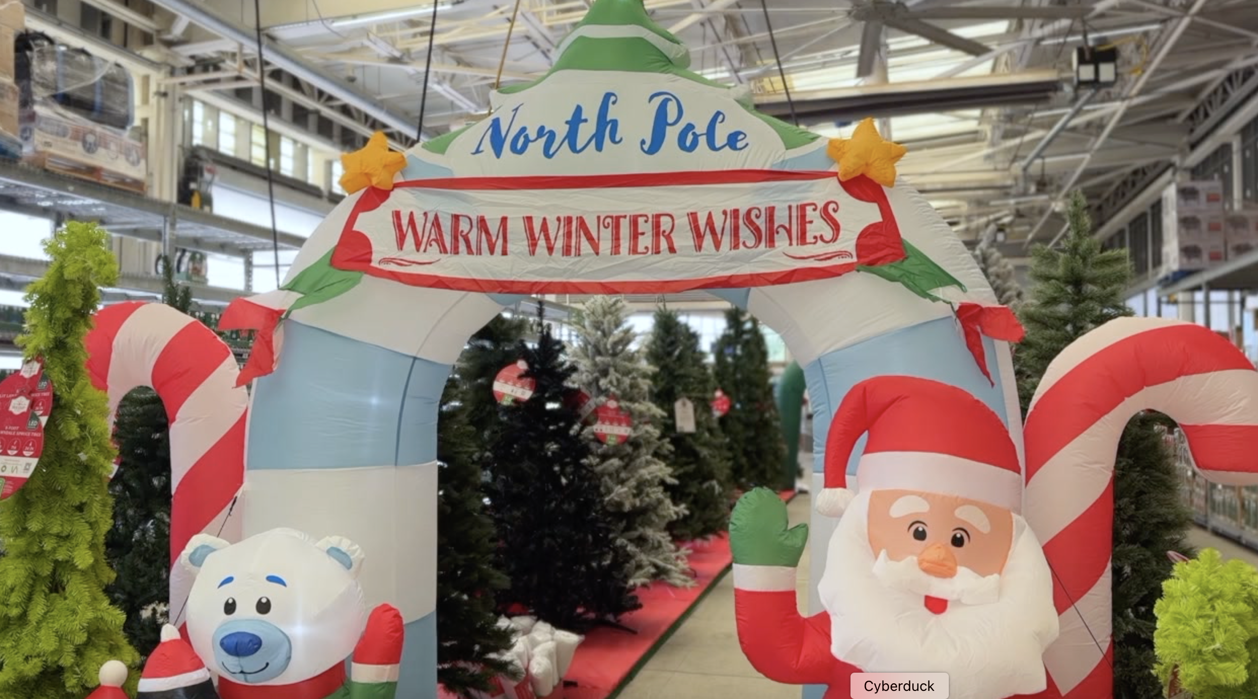 Christmas decorations displayed at Walmart.