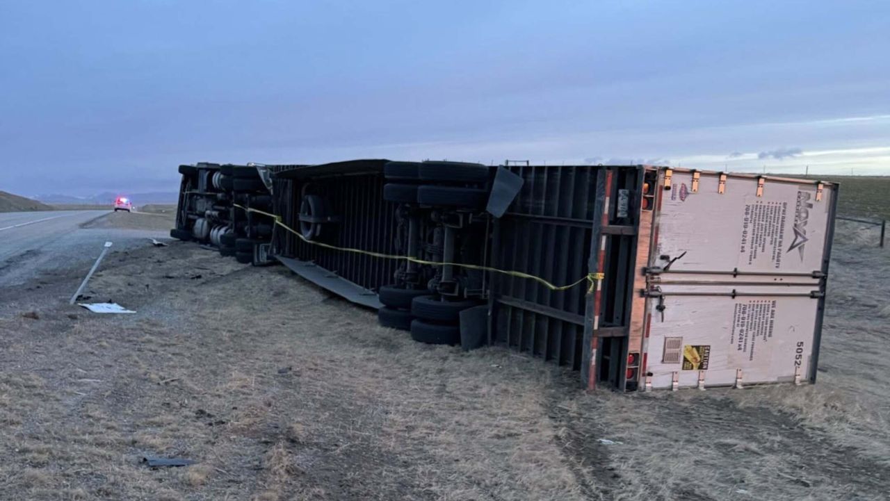Semis and campers tipped over by high winds in central Montana