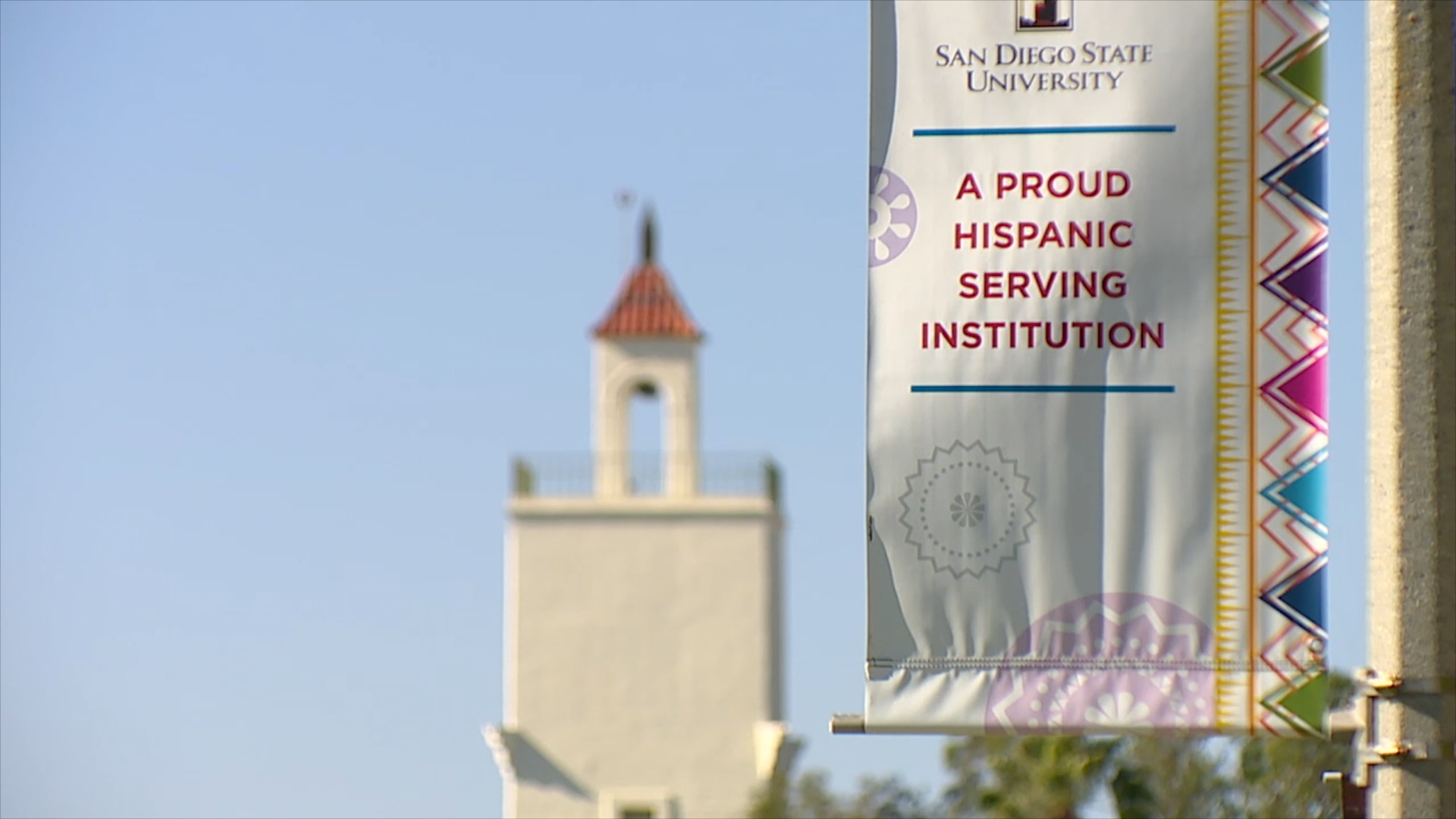 Hispanic Heritage Month banners posted on campus at San Diego State University