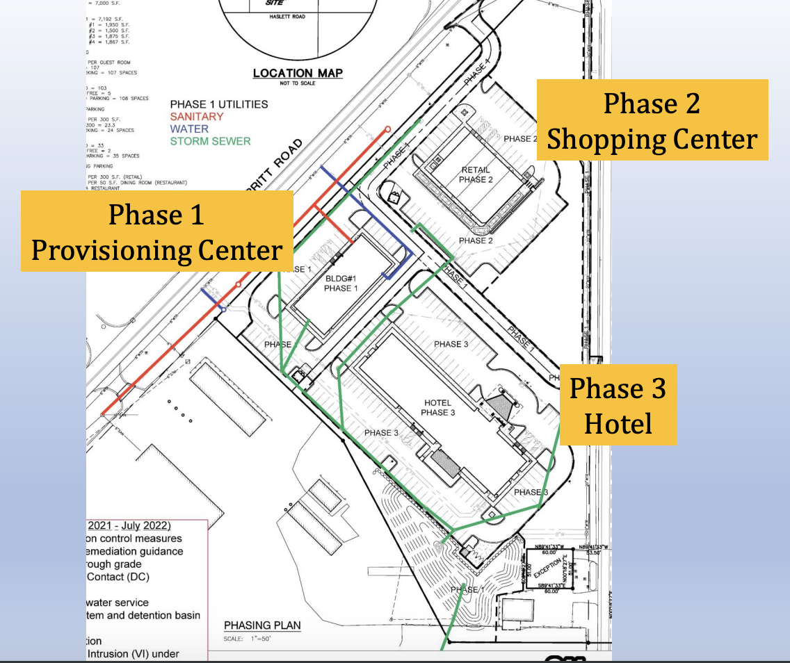 The three phases of development for 2040 Merritt Rd. 
