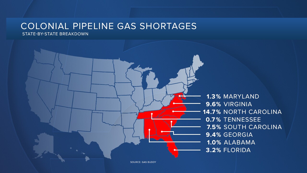 Colonial Pipeline Gas Shortages State-By-State Breakdown