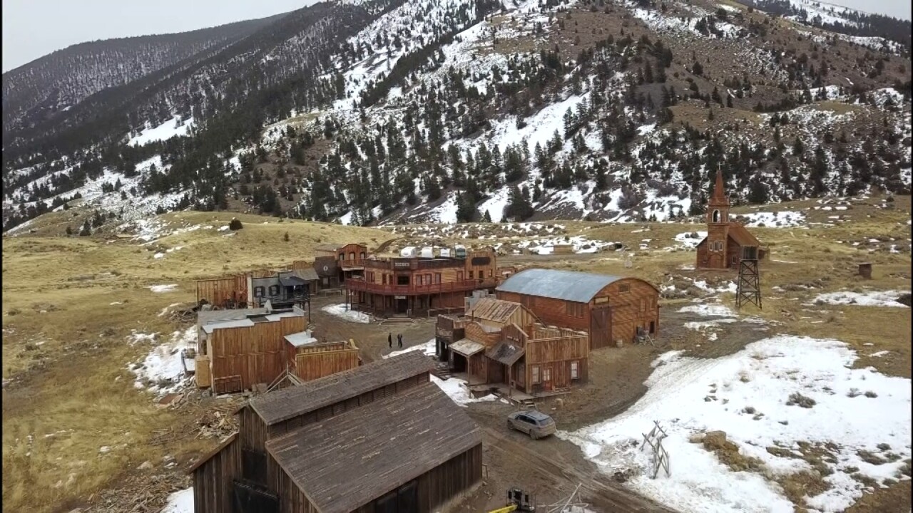 Drone footage of the Yellowstone Film Ranch in Pray